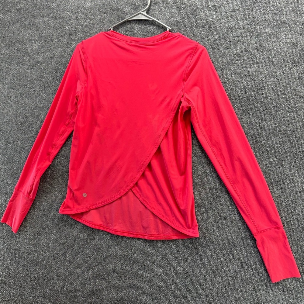 Lululemon Sunaway Runaway Pink Long Sleeve Open Tulip Back Athletic Top Womens 8